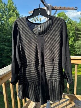 KHANGURA Women's Black Linen Lagenlook Tunic Blouse Top Women's Beachy Coastal S